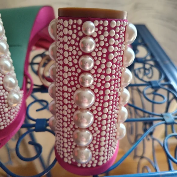 Betsey Johnson Hot Pink Tulle Bow Slingback Heels peep toe - Picture 6 of 16